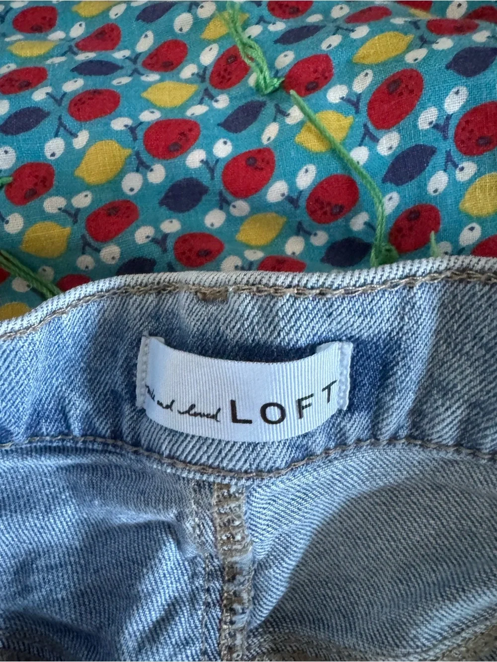 LOFT High-Rise Light Blue Frayed Hem Denim Shorts size 14
